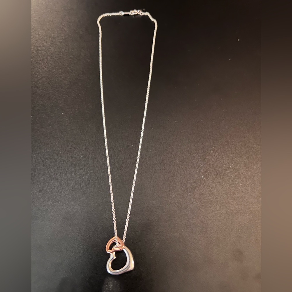 Tiffany & Co Elsa Peretti Open Heart Necklace Sterling Silver & Rose Gold 925